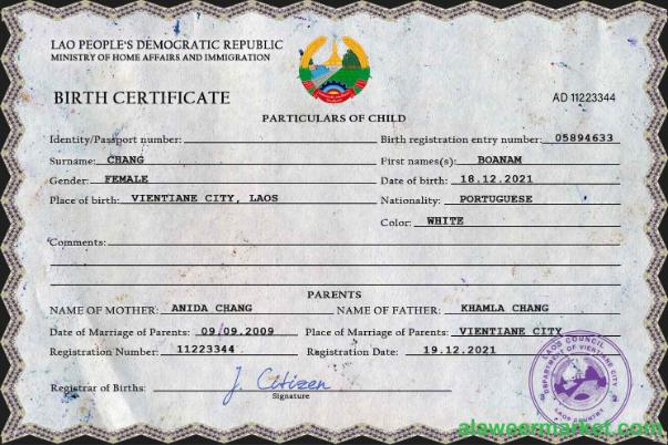 Laos birth certificate PSD template
